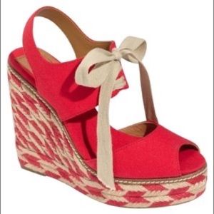 Tory Burch Red Canvas Espadrille Wedges